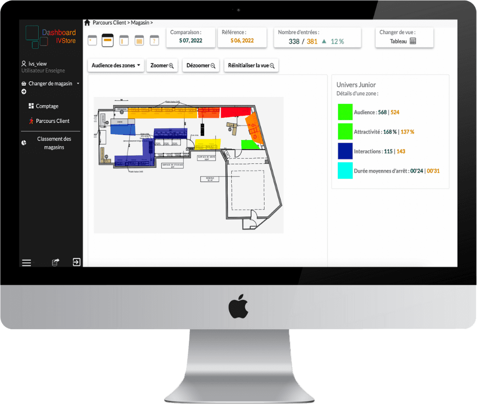 Tableau de bord IVSteps sur ordinateur